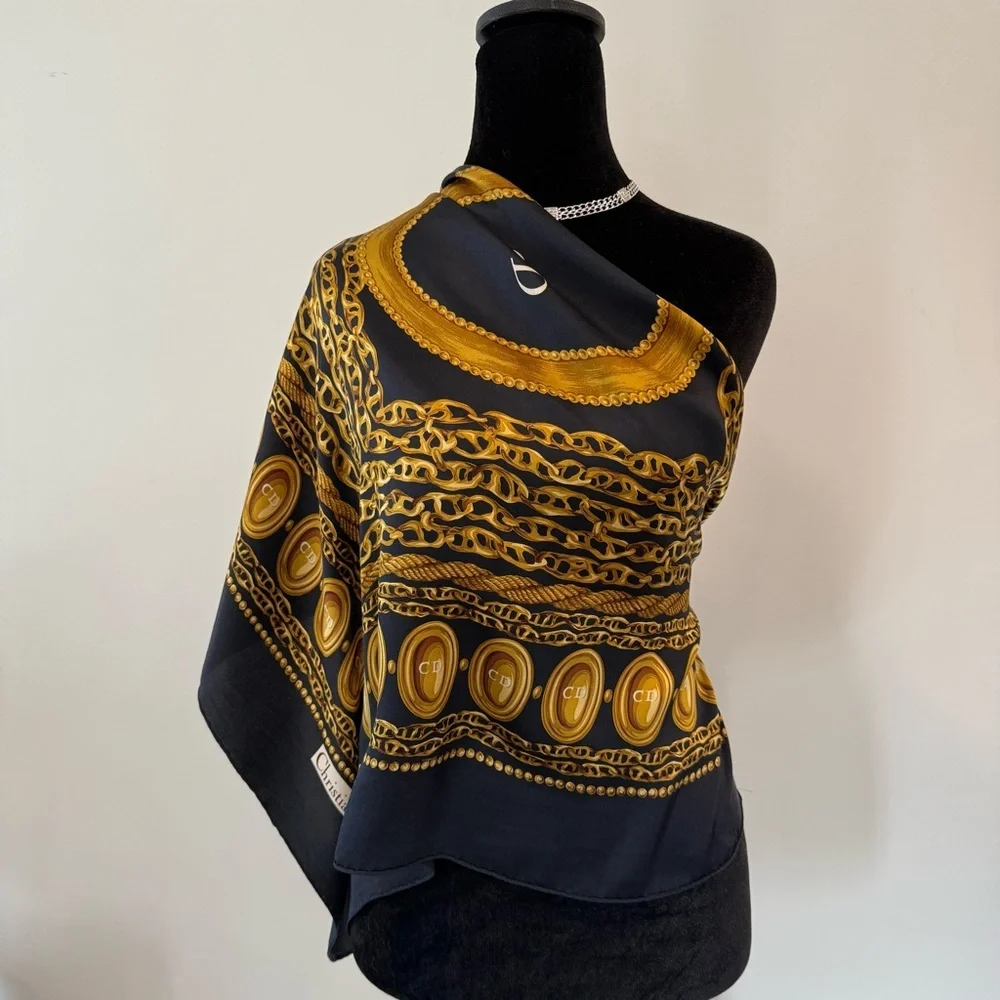 Authentic Christian Dior Charcoal and Mustard Scarf